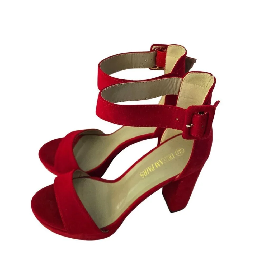 Dream Pairs Hi-lo Red Faux Suede Platform Ankle Strap Heels Size 8.5